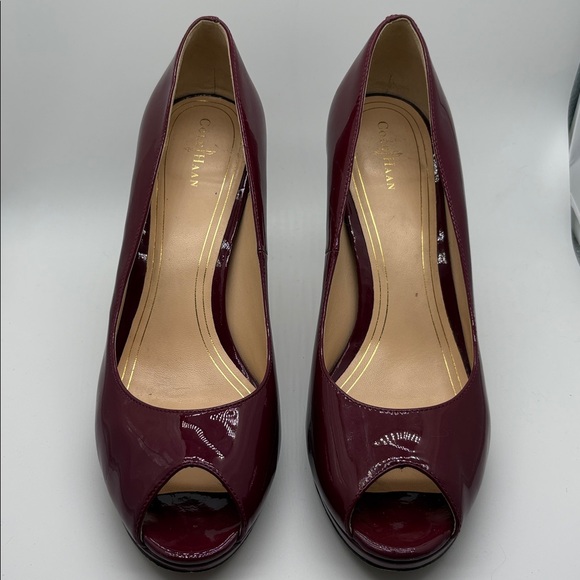 Cole Haan Wine Colored Peep Toe Heels, Size 11B - Picture 1 of 11